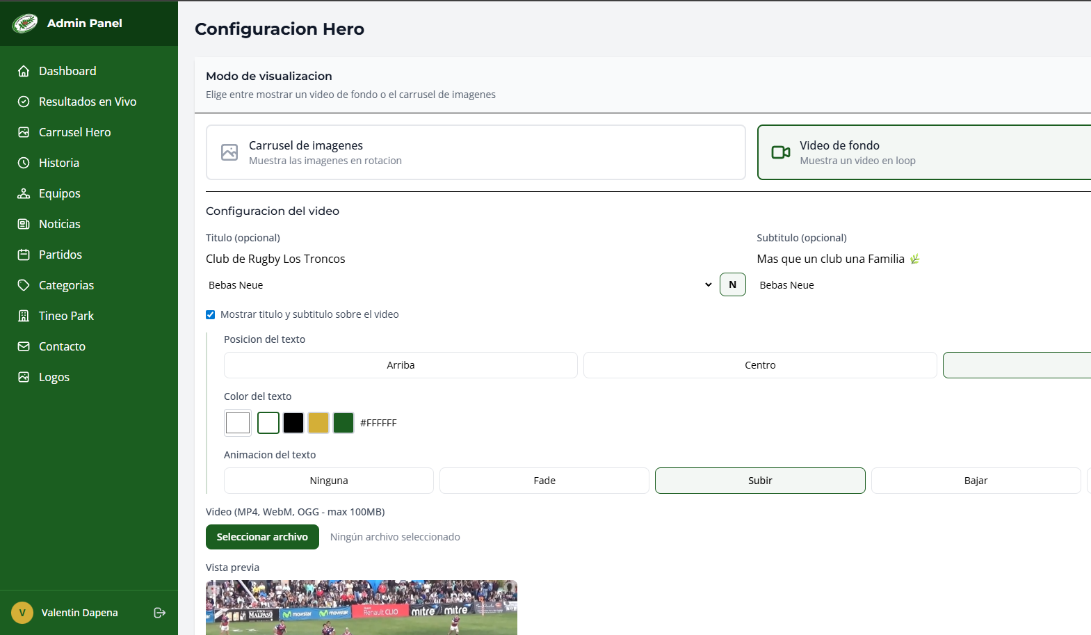 Admin panel